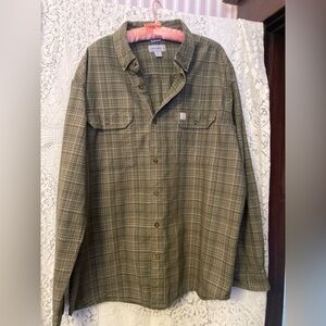CARHARTT Men’s 💯 Percent Cotton Green Subtle Plaid Shirt (2XL)